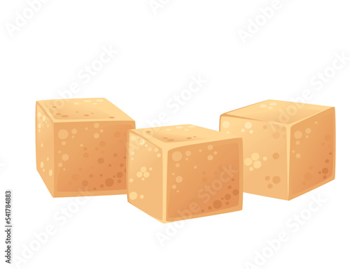 Three cubes of natural brown sugar vector illustration isolated on white background
