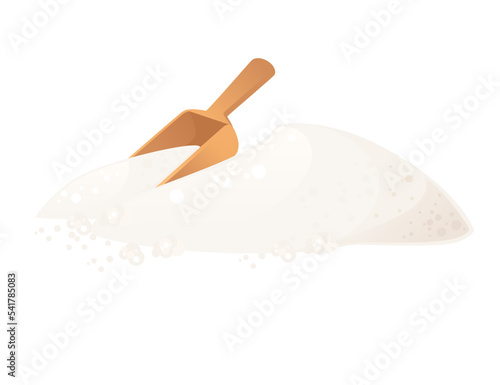 Natural white granulated sugar with spoon vector illustration isolated on white background