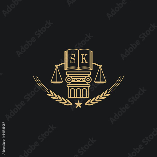 Initial SK  advocacy law or lawyer vector icon stock illustration