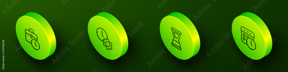 Set Isometric line Work time, Time management, Old hourglass and Calendar and clock icon. Vector Set Isometric line Work time, Time management, Old hourglass and Calendar and clock icon. Vector