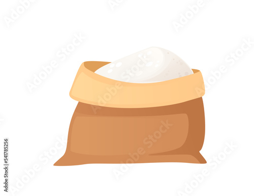 Natural white granulated sugar in cloth bag vector illustration isolated on white background