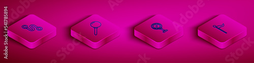 Set Isometric line Route location, Push pin, Stop sign and Location marker icon. Vector