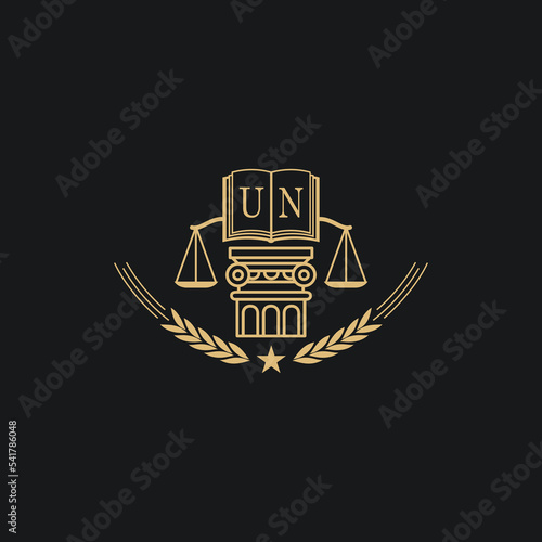 Initial UN  advocacy law or lawyer vector icon stock illustration