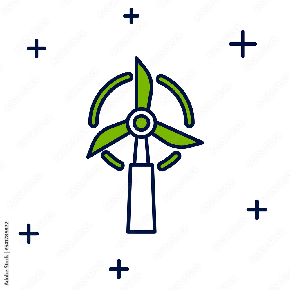 Filled outline Wind turbine icon isolated on white background. Wind generator sign. Windmill for electric power production. Vector Filled outline Wind turbine icon isolated on white background. Wind generator sign. Windmill for electric power production. Vector