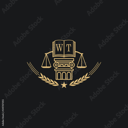 Initial WT  advocacy law or lawyer vector icon stock illustration