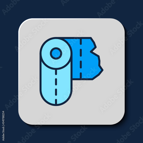 Filled outline Paper towel roll icon isolated on blue background. Vector