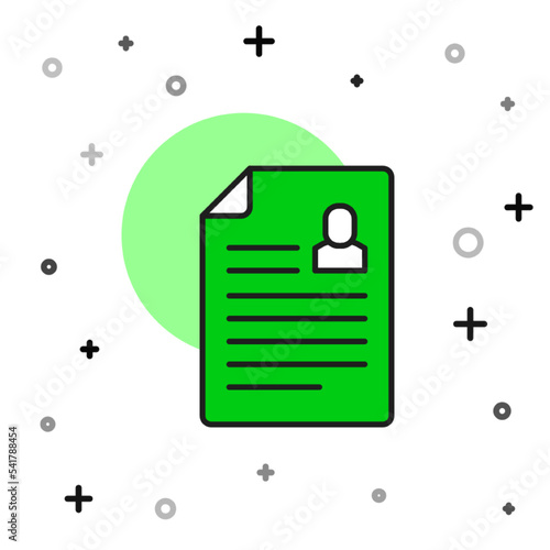 Filled outline Resume icon isolated on white background. CV application. Searching professional staff. Analyzing personnel resume. Vector