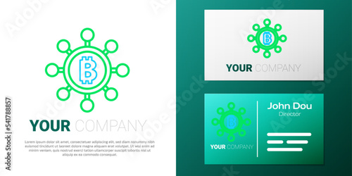 Line Blockchain technology Bitcoin icon isolated on white background. Abstract geometric block chain network technology business. Colorful outline concept. Vector