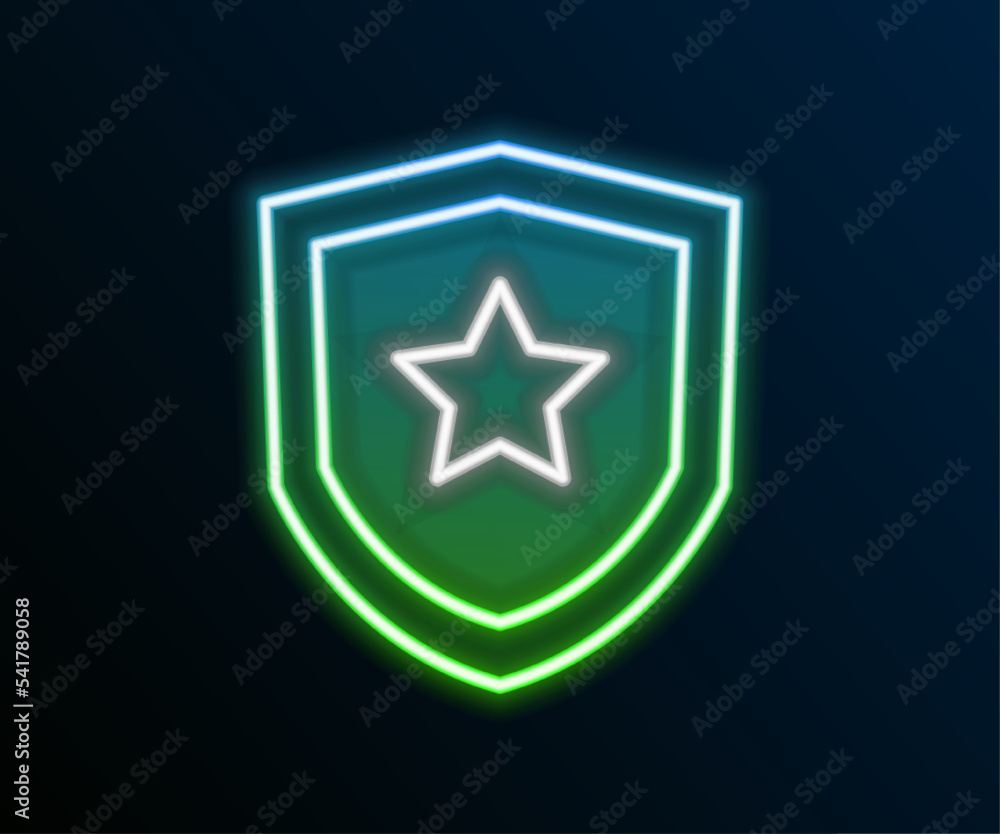 Glowing neon line Police badge icon isolated on black background. Sheriff badge sign. Colorful outline concept. Vector Glowing neon line Police badge icon isolated on black background. Sheriff badge sign. Colorful outline concept. Vector
