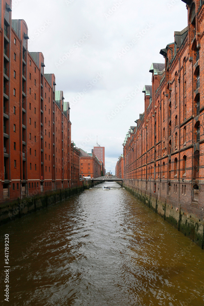 The Speicherstadt, Warehouse district, of Hamburg in Germany, Europe.