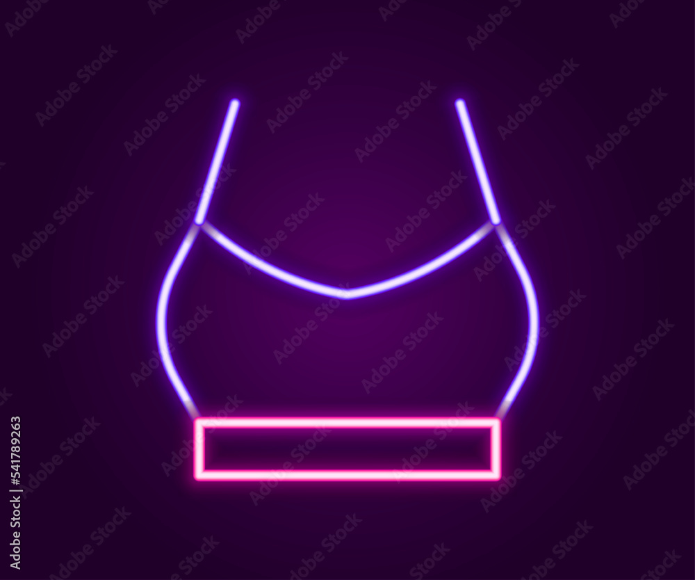 Glowing neon line Female crop top icon isolated on black background. Undershirt. Colorful outline concept. Vector Glowing neon line Female crop top icon isolated on black background. Undershirt. Colorful outline concept. Vector