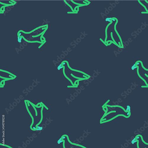 Line Albatross icon isolated seamless pattern on blue background. Vector