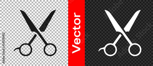 Black Scissors hairdresser icon isolated on transparent background. Hairdresser, fashion salon and barber sign. Barbershop symbol. Vector
