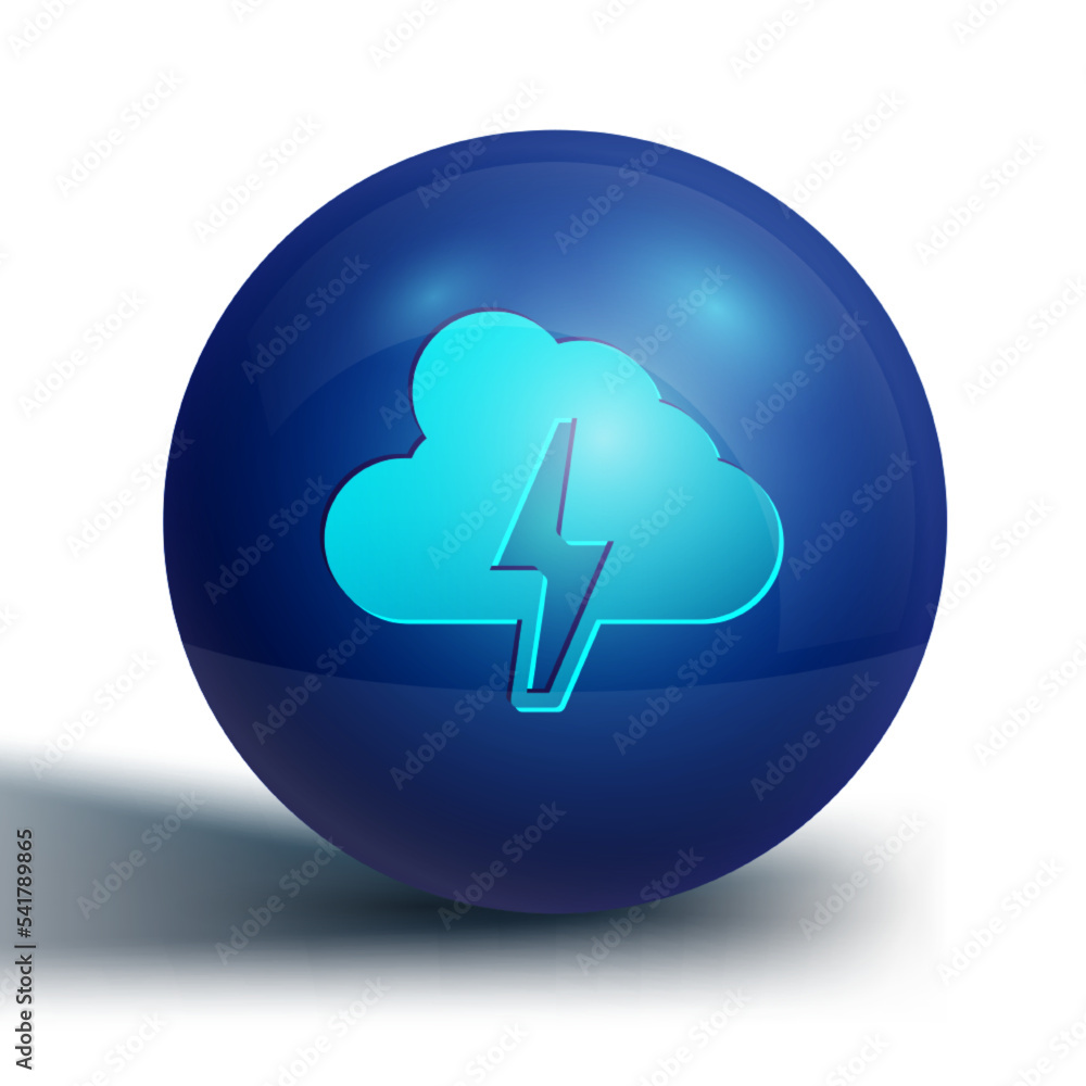 Blue Storm icon isolated on white background. Cloud and lightning sign. Weather icon of storm. Blue circle button. Vector Blue Storm icon isolated on white background. Cloud and lightning sign. Weather icon of storm. Blue circle button. Vector