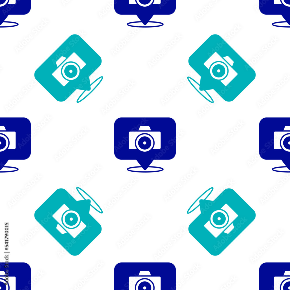 Blue Photo camera icon isolated seamless pattern on white background. Foto camera. Digital photography. Vector Blue Photo camera icon isolated seamless pattern on white background. Foto camera. Digital photography. Vector