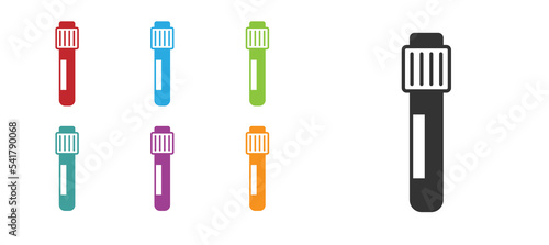 Black Test tube and flask chemical laboratory test icon isolated on white background. Laboratory glassware sign. Set icons colorful. Vector