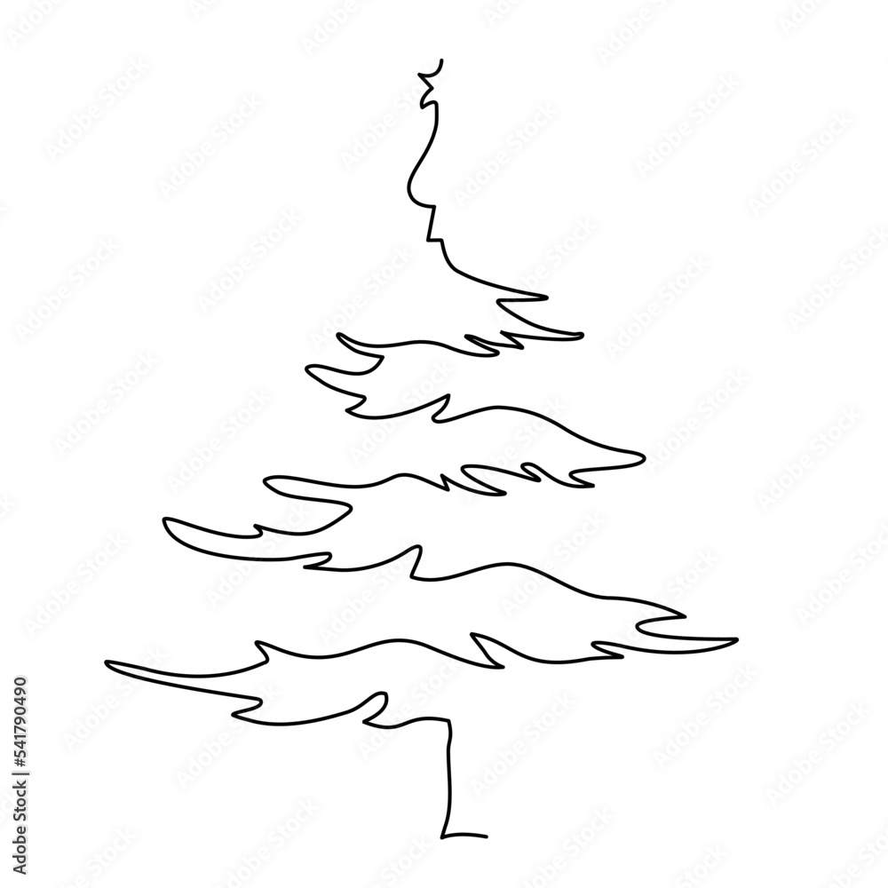 Fototapeta premium Continuous line drawn Christmas tree. Abstract Fir. New Year in a modern minimalist style. Isolated Vector Illustration on a white Background