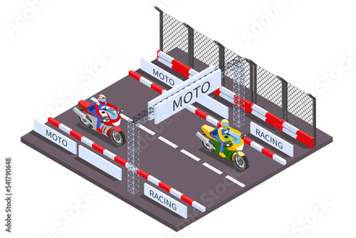 Moto Racing Isometric Composition