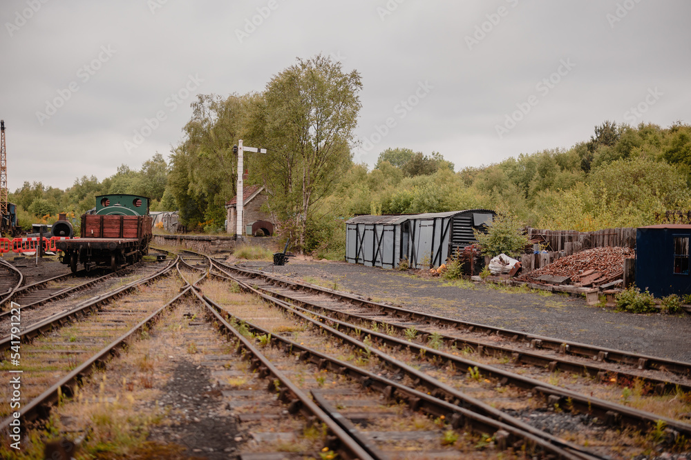 Durham UK: 7th June 2022: Tanfield Railway Station train tracks Durham UK: 7th June 2022: Tanfield Railway Station train tracks