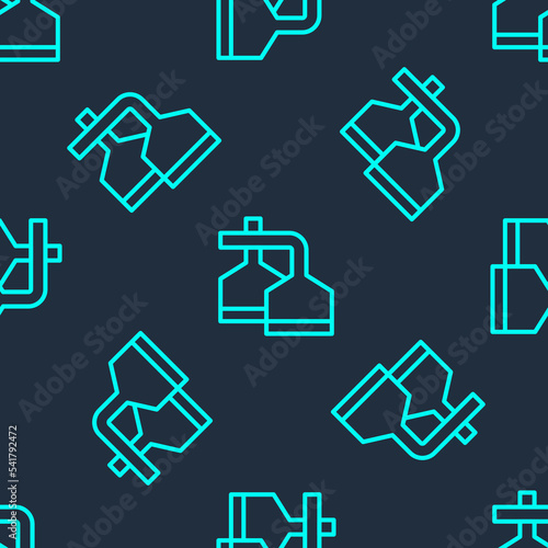 Green line Traditional brewing vessels in brewery icon isolated seamless pattern on blue background. Beer brewing process. Distillery plant, brewery. Vector