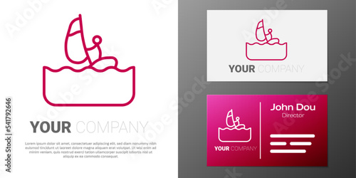 Logotype line Windsurfing icon isolated on white background. Logo design template element. Vector