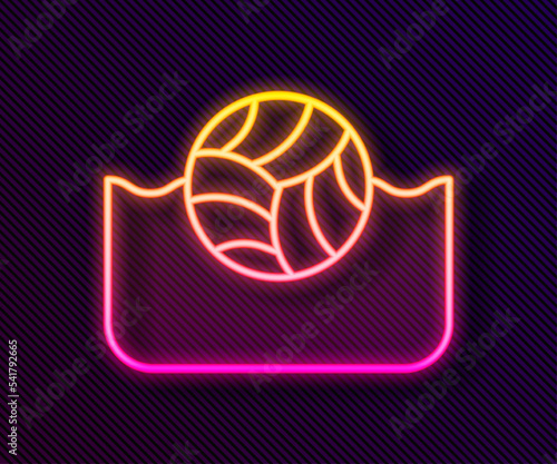 Glowing neon line Water polo icon isolated on black background. Vector
