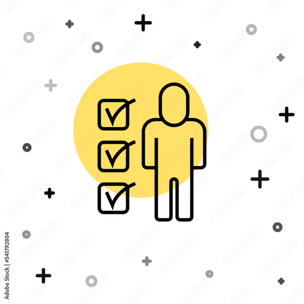 Black line Resume icon isolated on white background. CV application. Searching professional staff. Analyzing personnel resume. Random dynamic shapes. Vector Black line Resume icon isolated on white background. CV application. Searching professional staff. Analyzing personnel resume. Random dynamic shapes. Vector