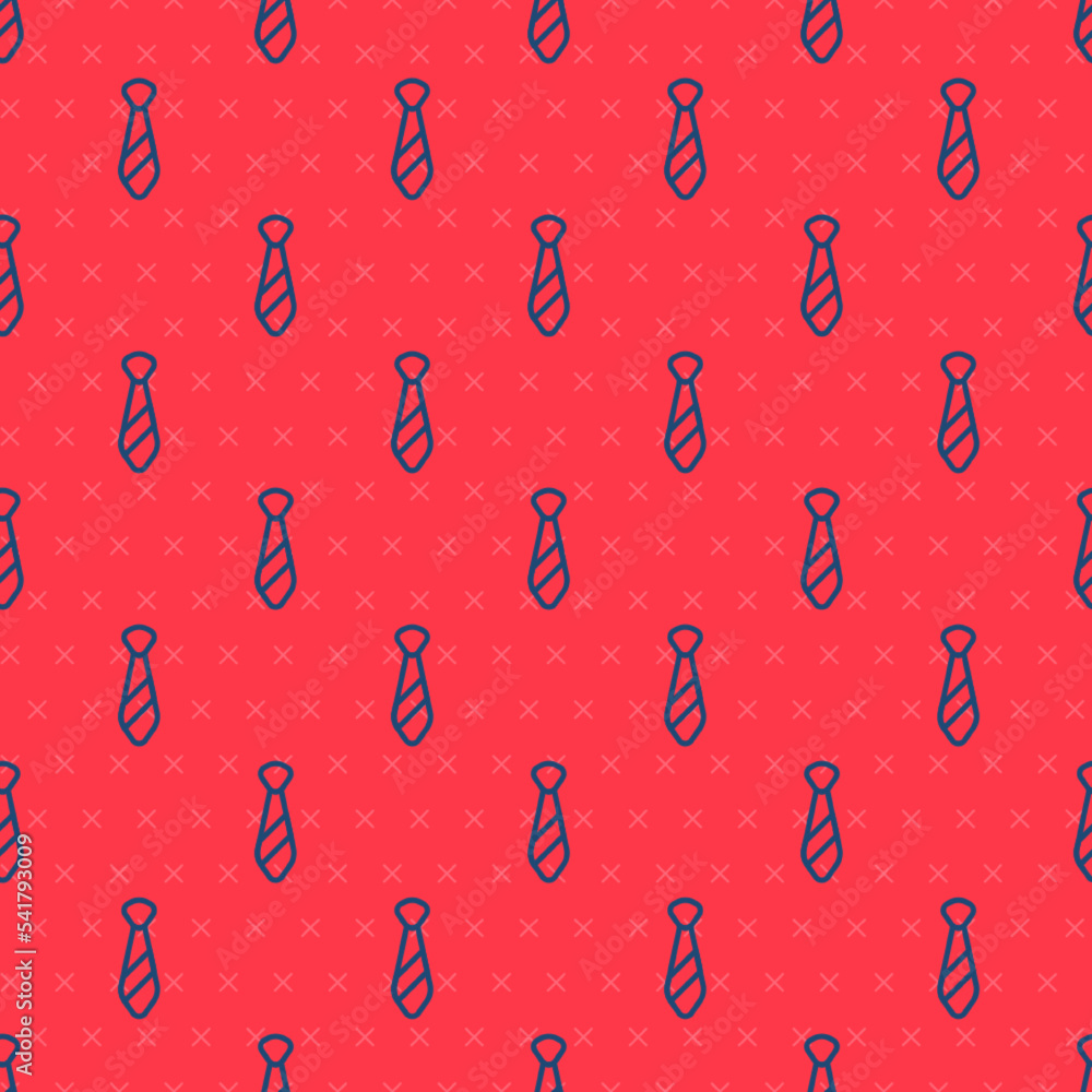 Blue line Tie icon isolated seamless pattern on red background. Necktie and neckcloth symbol. Vector Blue line Tie icon isolated seamless pattern on red background. Necktie and neckcloth symbol. Vector