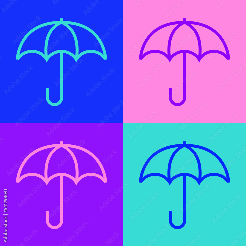 Pop art line Umbrella icon isolated on color background. Insurance concept. Waterproof icon. Protection, safety, security concept. Vector