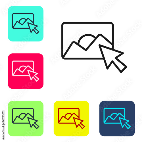 Black line Photo retouching icon isolated on white background. Photographer, photography, retouch icon. Set icons in color square buttons. Vector