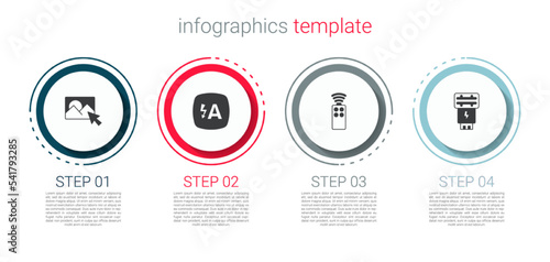 Set Photo retouching, Auto flash, Remote control for camera and . Business infographic template. Vector