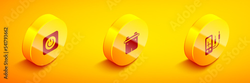Set Isometric Power button, Car battery and Ampere meter, multimeter icon. Vector