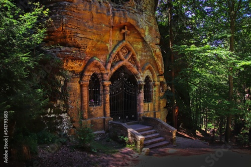 A chapel carved into the huge rock at Modlivy dul  Czech republic