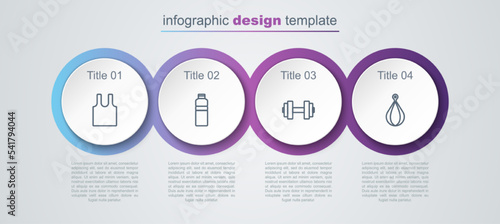 Set line Sleeveless T-shirt, Fitness shaker, Dumbbell and Punching bag. Business infographic template. Vector
