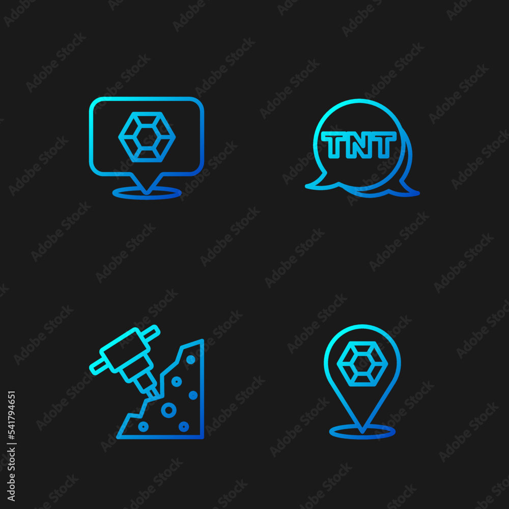 Set line Gem stone, Construction jackhammer, and Dynamite. Gradient color icons. Vector Set line Gem stone, Construction jackhammer, and Dynamite. Gradient color icons. Vector