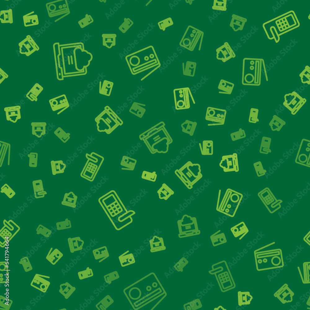 Set line Network cloud connection, Digital door lock and Radio on seamless pattern. Vector Set line Network cloud connection, Digital door lock and Radio on seamless pattern. Vector