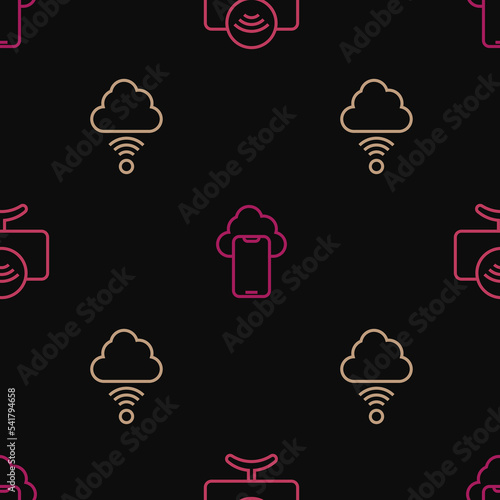 Set line Smart Tv system, Network cloud connection and Cloud technology data on seamless pattern. Vector