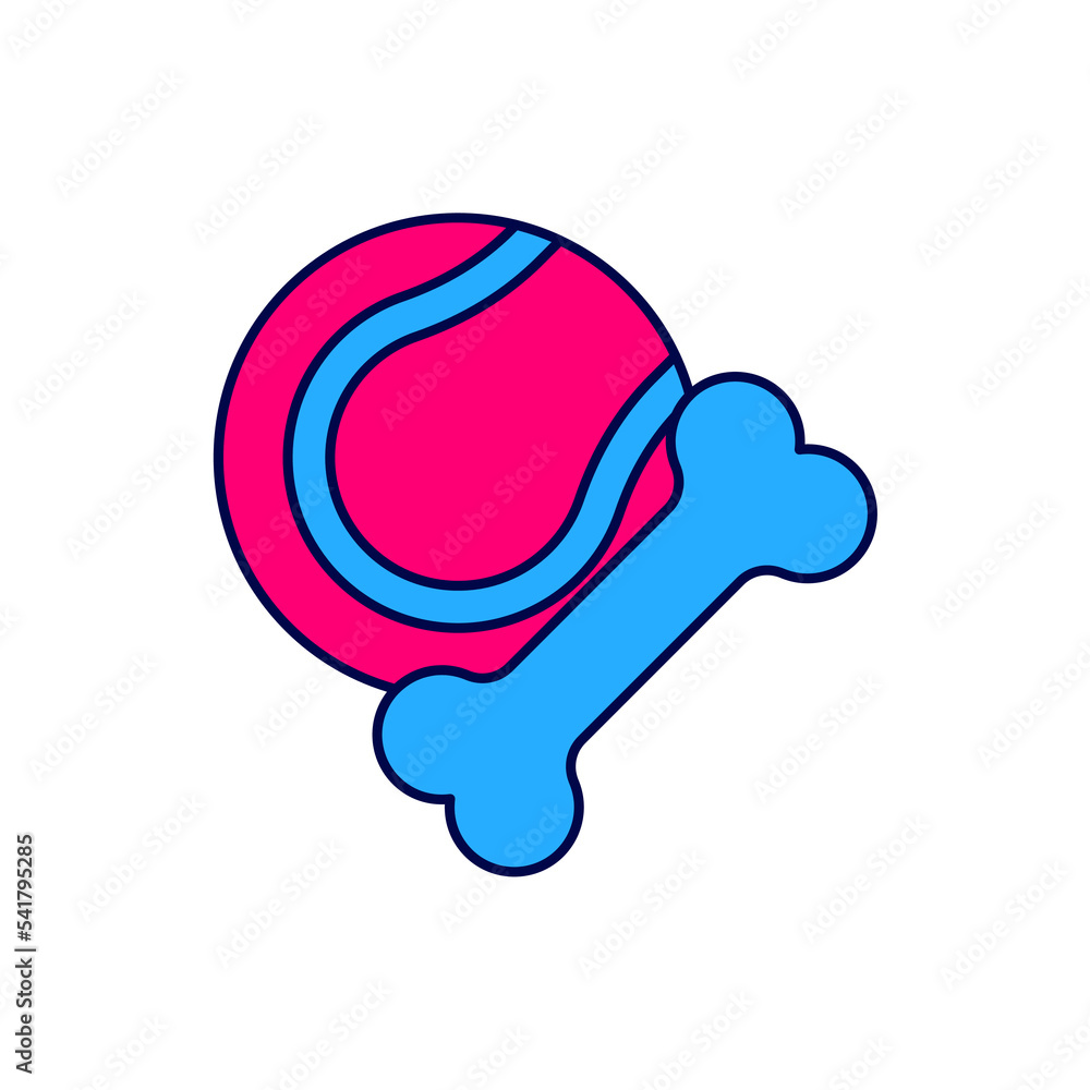 Filled outline Pet toys bone rubber and ball icon isolated on white background. Vector Filled outline Pet toys bone rubber and ball icon isolated on white background. Vector