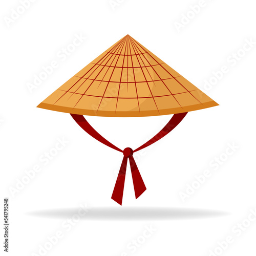 Asian Conical Straw Hat, Traditional Chinese or Vietnamese Headdress Flat Vector Illustration