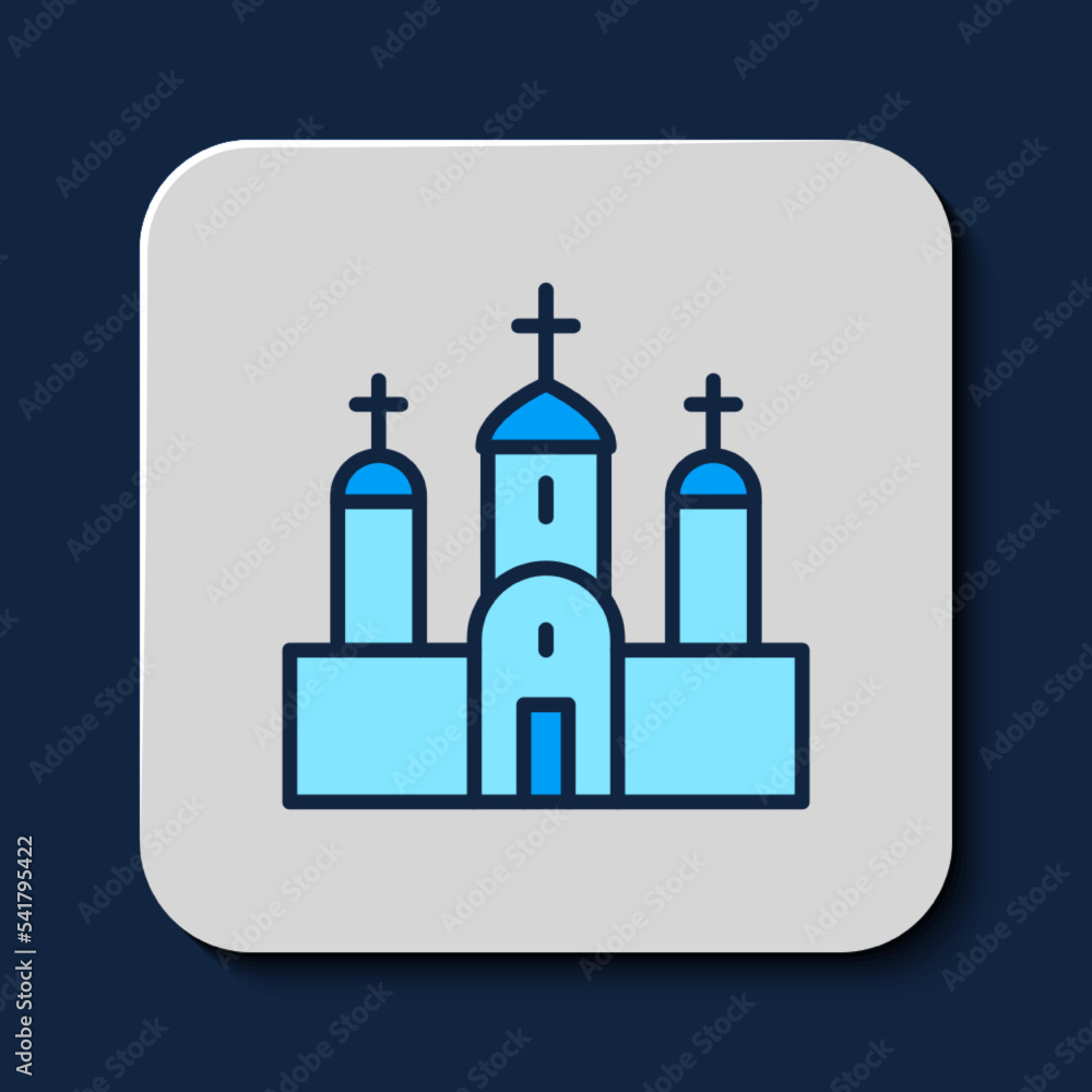 Filled outline Church building icon isolated on blue background. Christian Church. Religion of church. Vector Filled outline Church building icon isolated on blue background. Christian Church. Religion of church. Vector