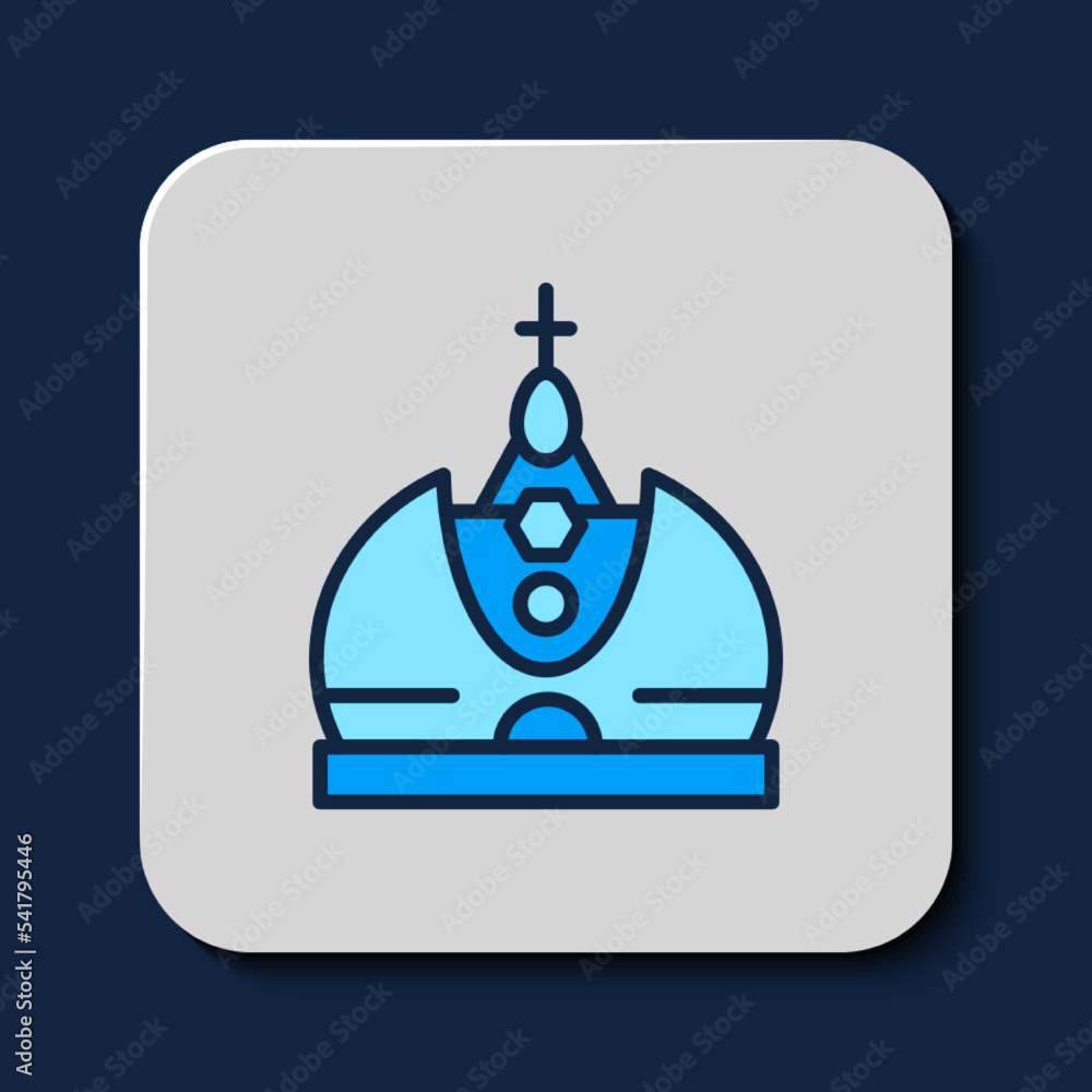 Filled outline King crown icon isolated on blue background. Vector