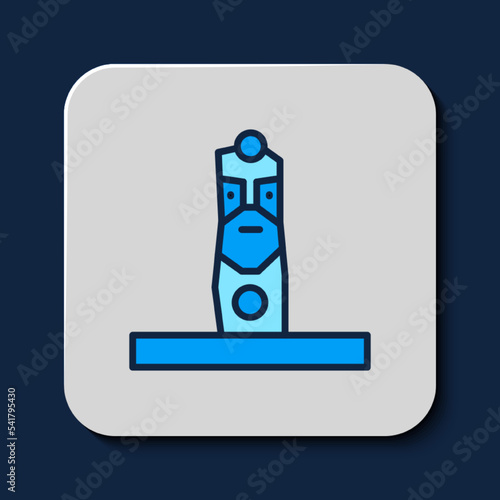 Filled outline Slavic pagan idol icon isolated on blue background. Antique ritual wooden idol. Vector