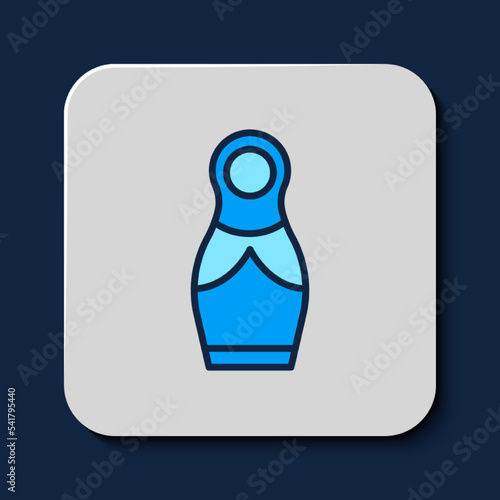Filled outline Russian doll matryoshka icon isolated on blue background. Vector