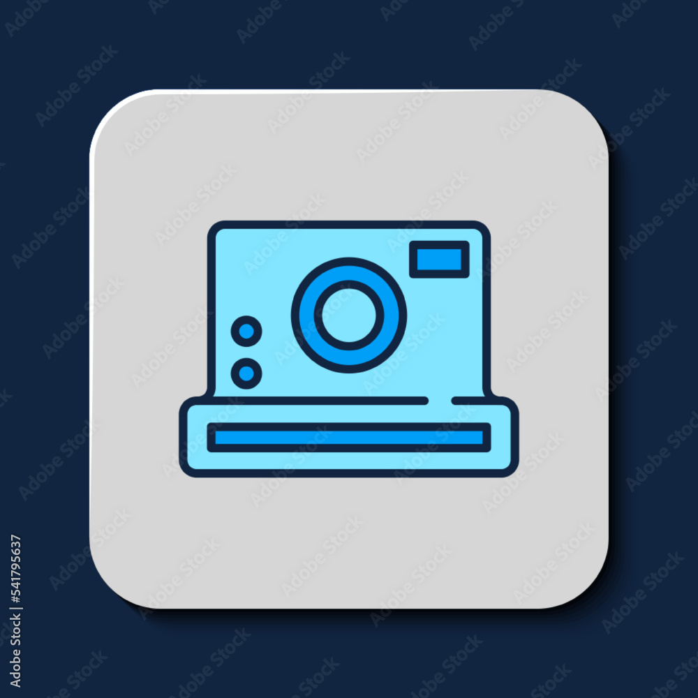 Filled outline Photo camera icon isolated on blue background. Foto camera icon. Vector Filled outline Photo camera icon isolated on blue background. Foto camera icon. Vector