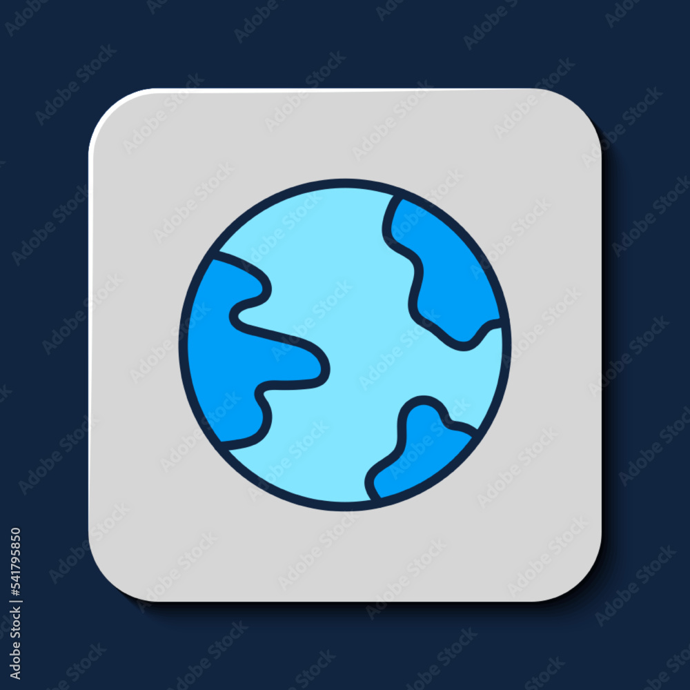 Filled outline Worldwide icon isolated on blue background. Pin on globe. Vector Filled outline Worldwide icon isolated on blue background. Pin on globe. Vector