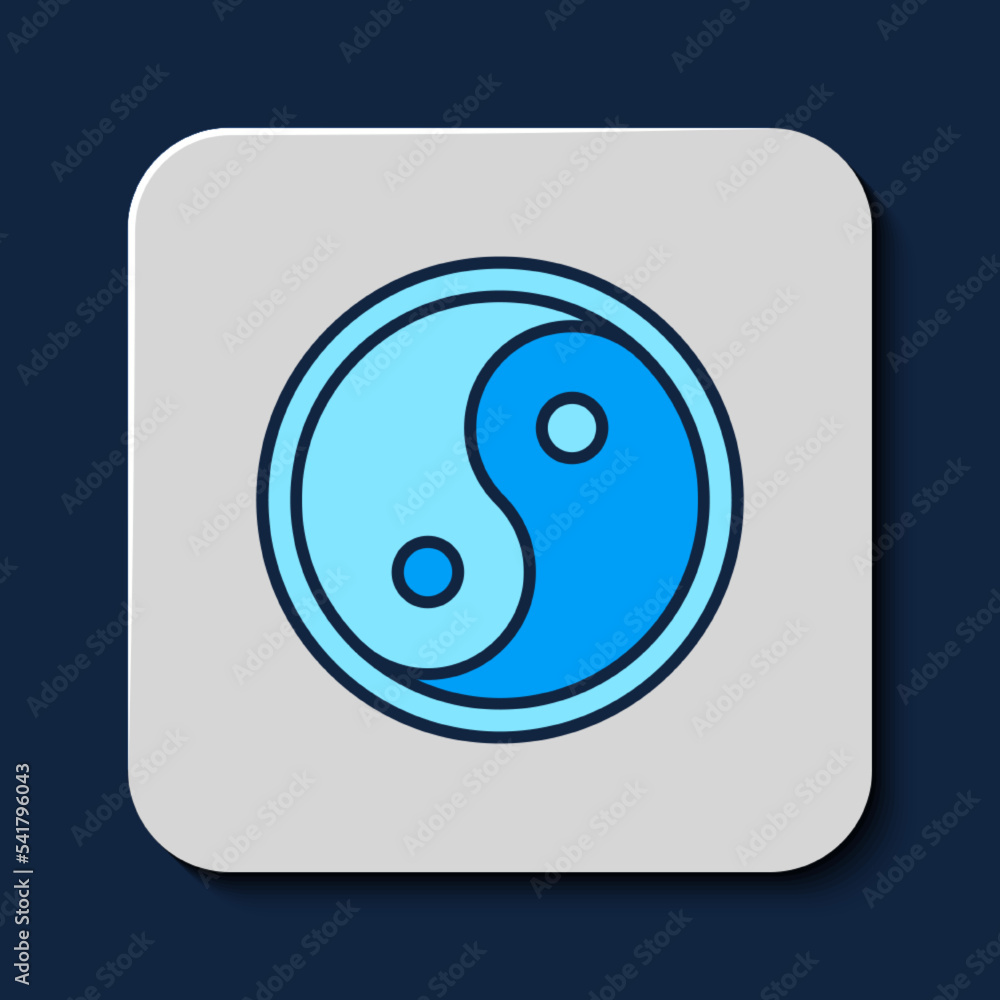 Filled outline Yin Yang symbol of harmony and balance icon isolated on blue background. Vector Filled outline Yin Yang symbol of harmony and balance icon isolated on blue background. Vector