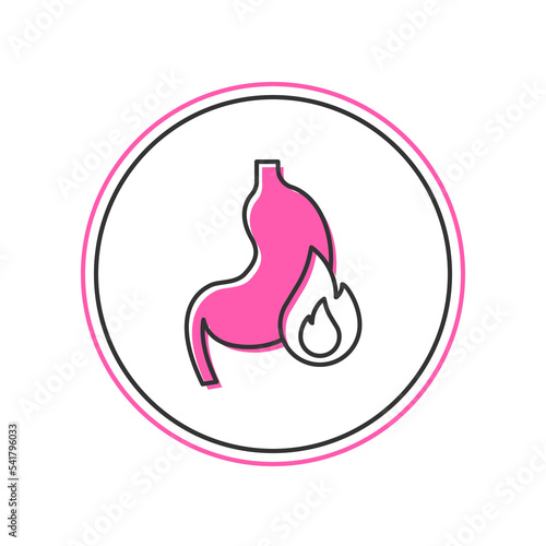 Filled outline Stomach heartburn icon isolated on white background. Stomach burn. Gastritis and acid reflux, indigestion and stomach pain problems. Vector