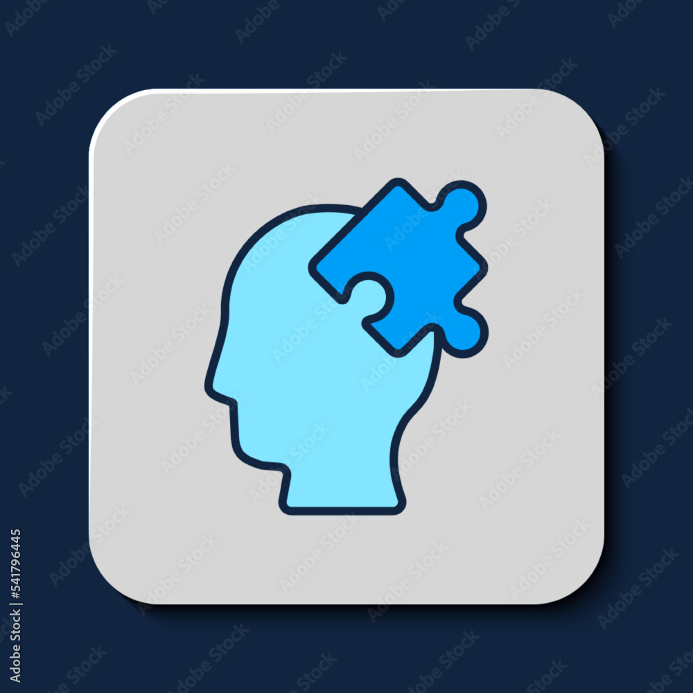 Filled outline Solution to the problem in psychology icon isolated on blue background. Puzzle. Therapy for mental health. Vector Filled outline Solution to the problem in psychology icon isolated on blue background. Puzzle. Therapy for mental health. Vector
