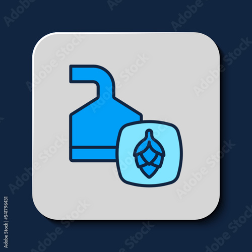 Filled outline Traditional brewing vessels in brewery icon isolated on blue background. Beer brewing process. Distillery plant, brewery. Vector