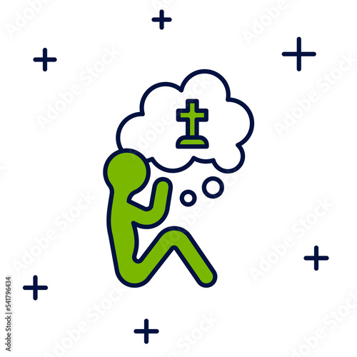 Filled outline Man graves funeral sorrow icon isolated on white background. The emotion of grief, sadness, sorrow, death. Vector